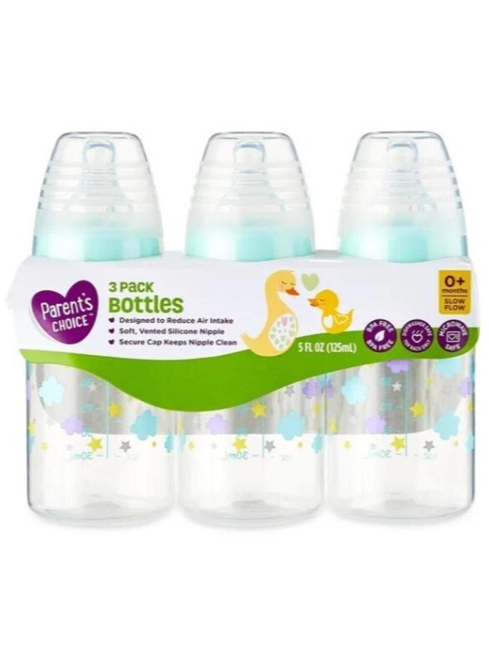 Parent's Choice (3 Pack) 5 oz Bottle 0+ months Slow Flow Soft Silicone Nipple